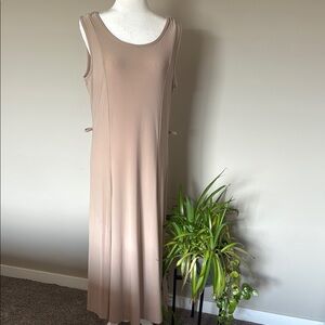 Nina Leonard VTG Nude Tan Sleeveless Scoop Neck Sheath Maxi Jersey SZ L Flaw